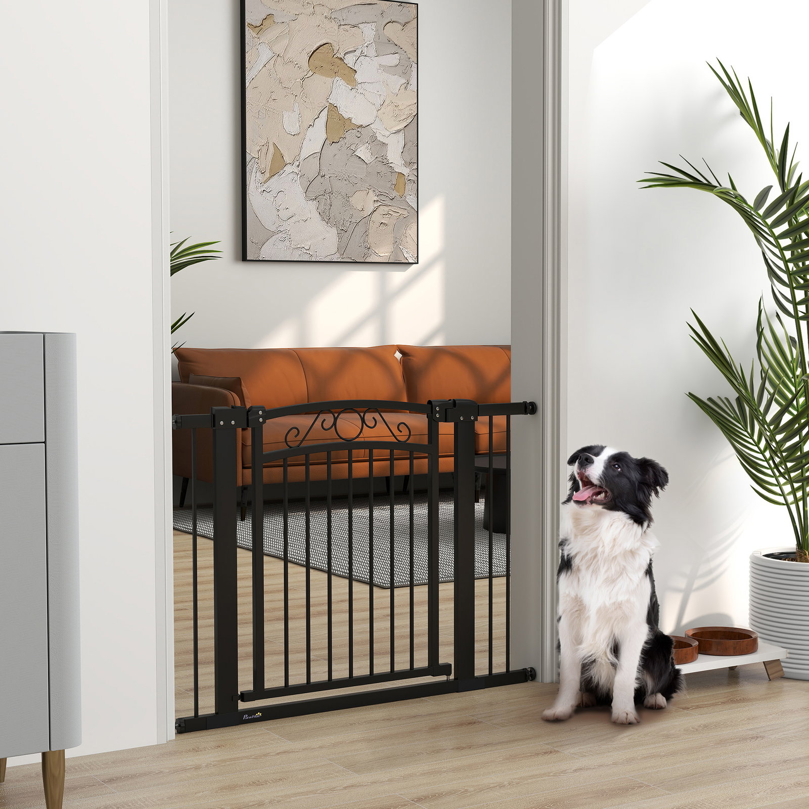 Barreira de segurança para cães extensível 76-102 cm barreira para animais de estimação com 2 extensões preto