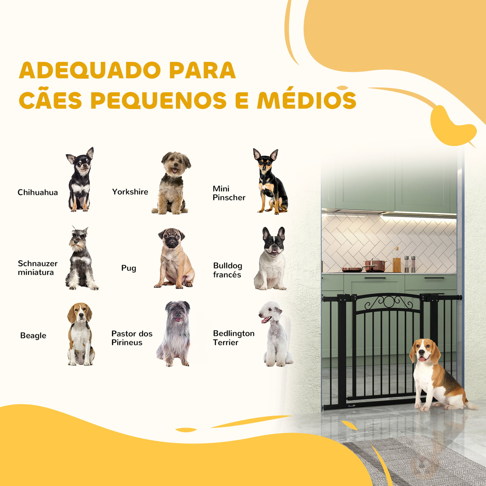 Barreira de segurança para cães extensível 76-102 cm barreira para animais de estimação com 2 extensões preto