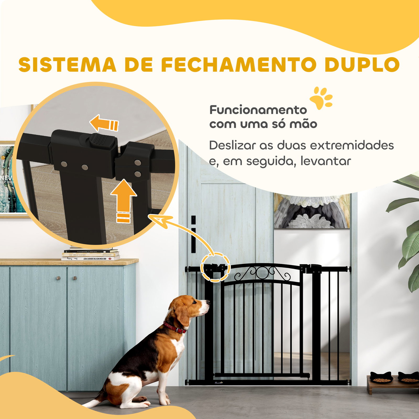 Barreira de segurança para cães extensível 76-102 cm barreira para animais de estimação com 2 extensões preto