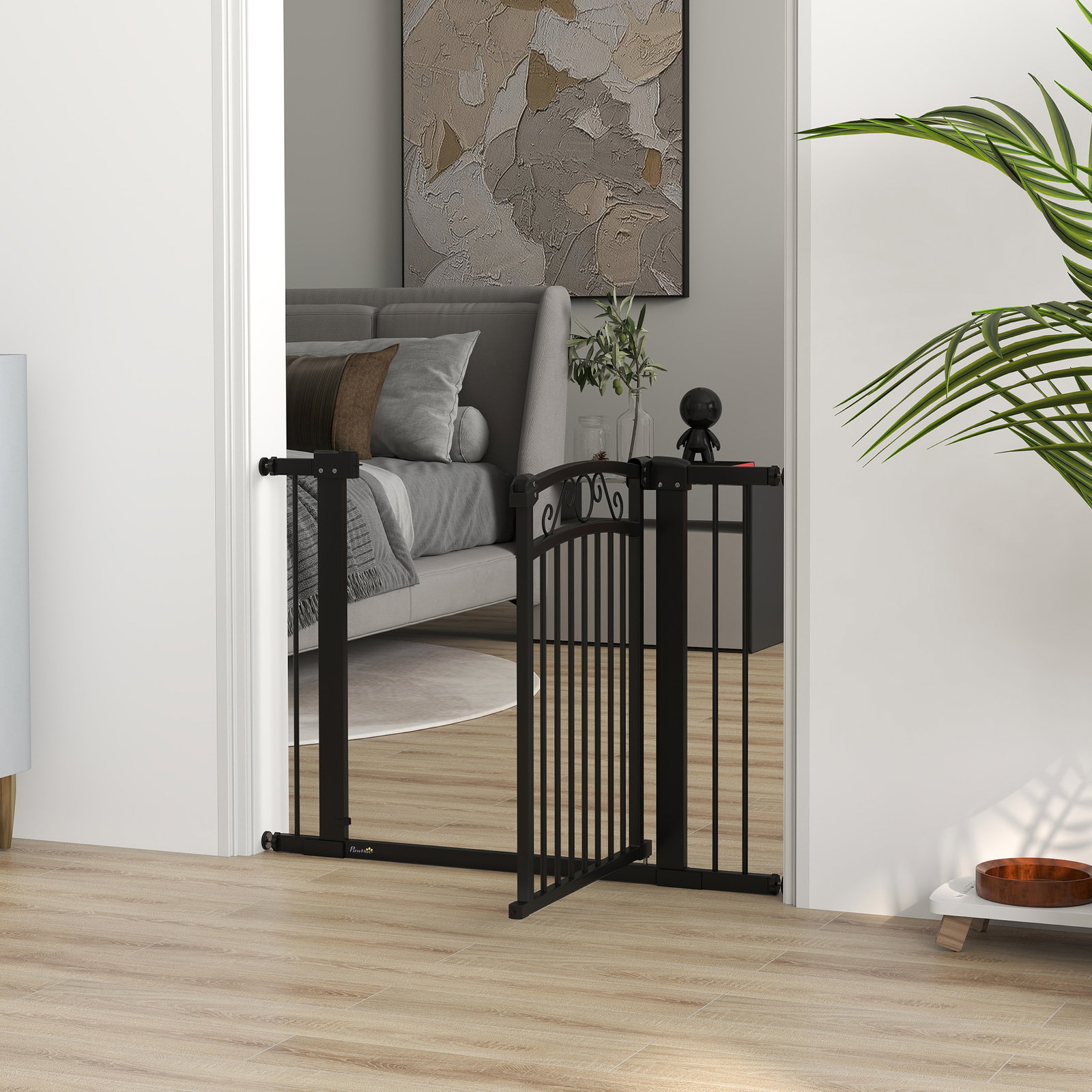 Barreira de segurança para cães extensível 76-102 cm barreira para animais de estimação com 2 extensões preto