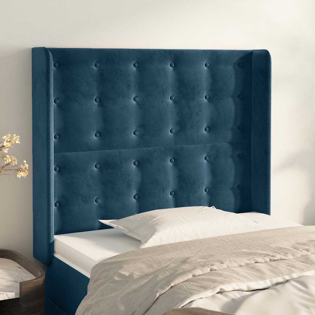 Cabeceira cama c/ abas veludo 103x16x118/128 cm azul-escuro