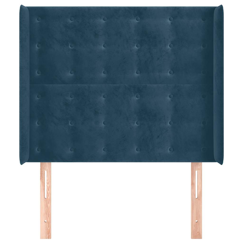 Cabeceira cama c/ abas veludo 103x16x118/128 cm azul-escuro