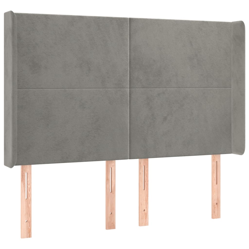 Cabeceira cama c/ luzes LED veludo 147x16x118/128cm cinza-claro