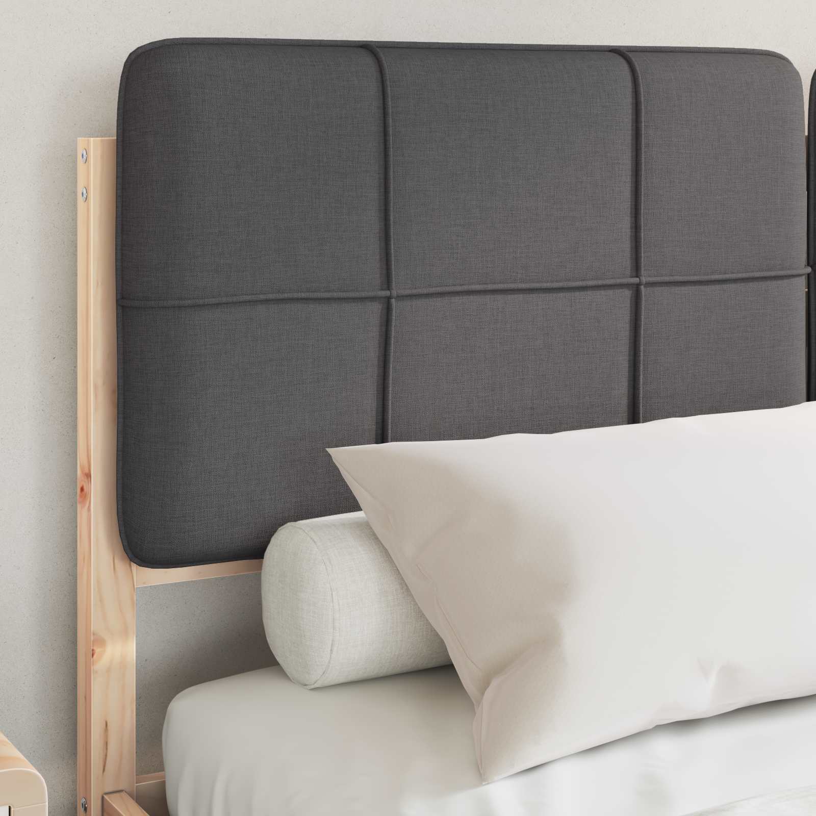 Estrutura de cama com cabeceira estofada cinza escuro