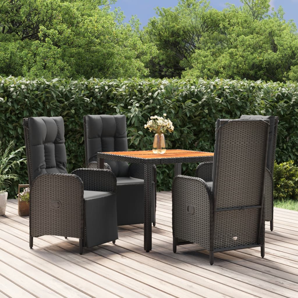 5 Pcs conjunto de jantar p/ jardim c/ almofadões vime PE preto