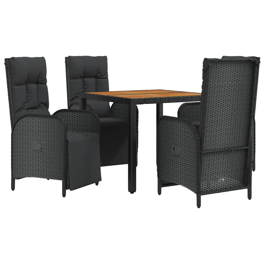 5 Pcs conjunto de jantar p/ jardim c/ almofadões vime PE preto