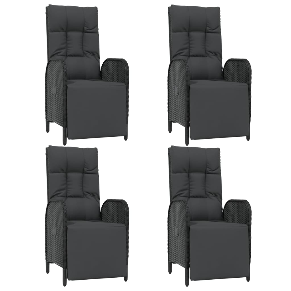 5 Pcs conjunto de jantar p/ jardim c/ almofadões vime PE preto