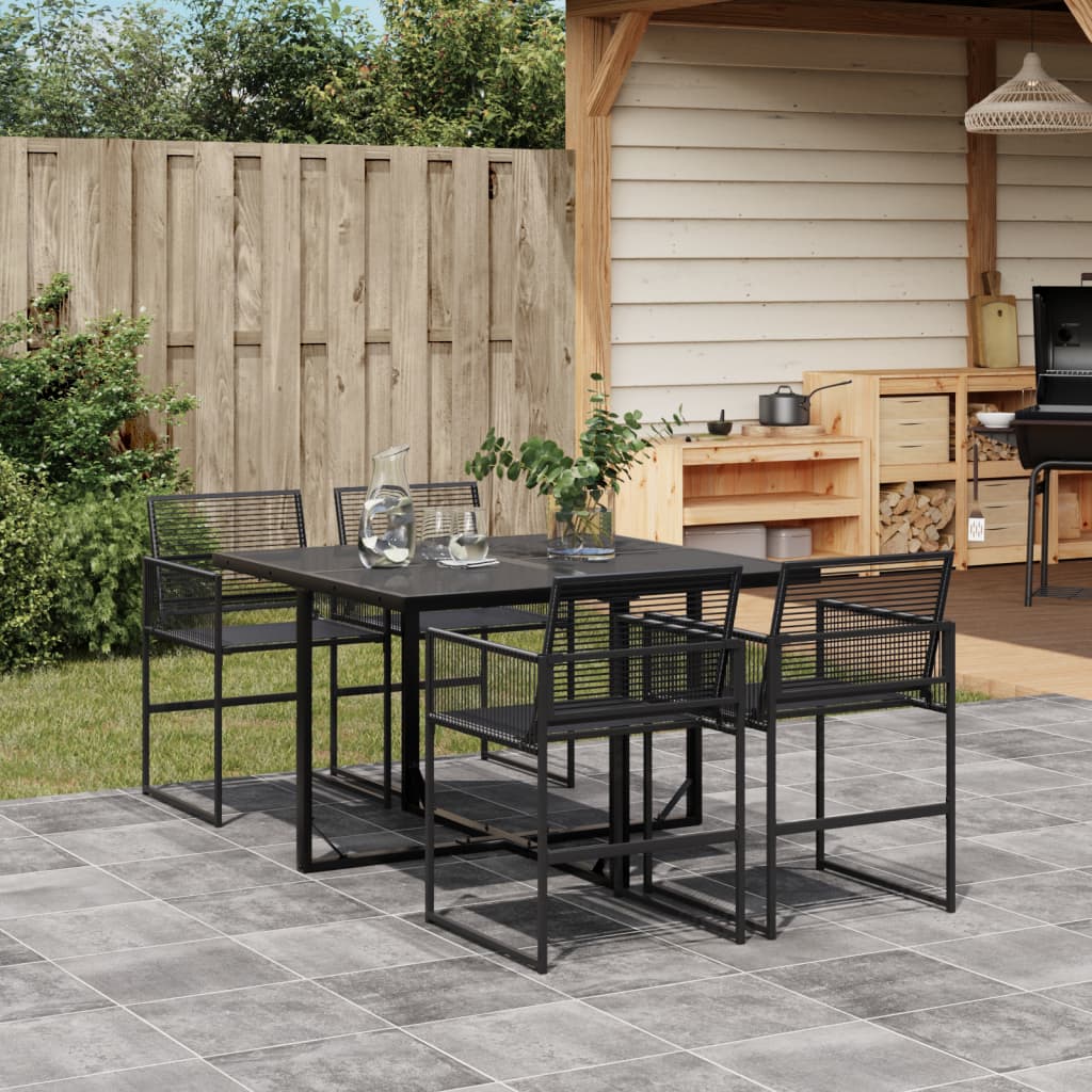 5 Pcs conjunto de jantar p/ jardim vime PE preto