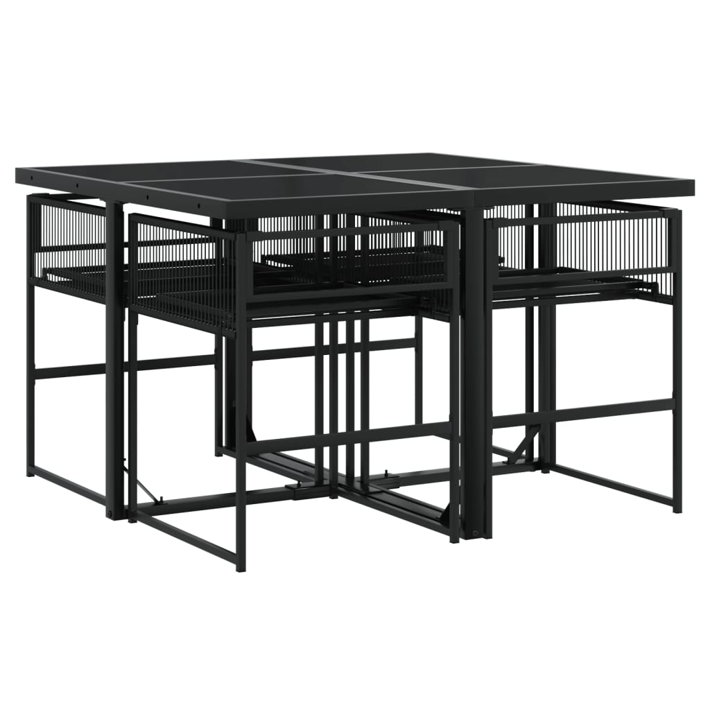 5 Pcs conjunto de jantar p/ jardim vime PE preto