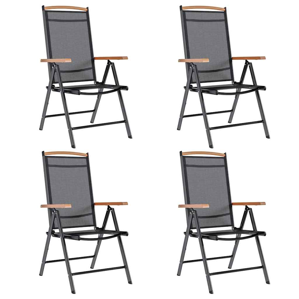 Cadeiras de jardim dobráveis 4 pcs alumínio e textilene preto