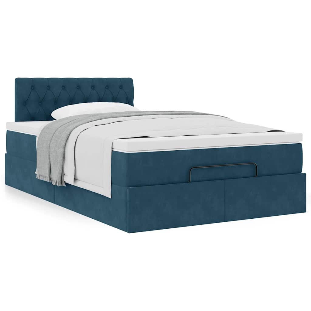 Cama otomana com colchão 120x190 cm veludo azul-escuro