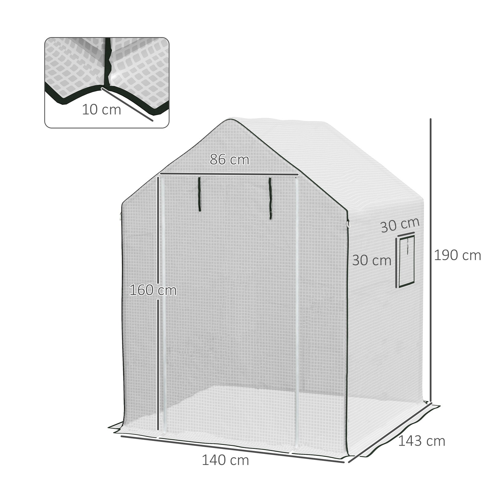 Cobertura de substituição para estufa 140x143x190 cm com janela porta anti-UV proteção de plantas para jardim branco