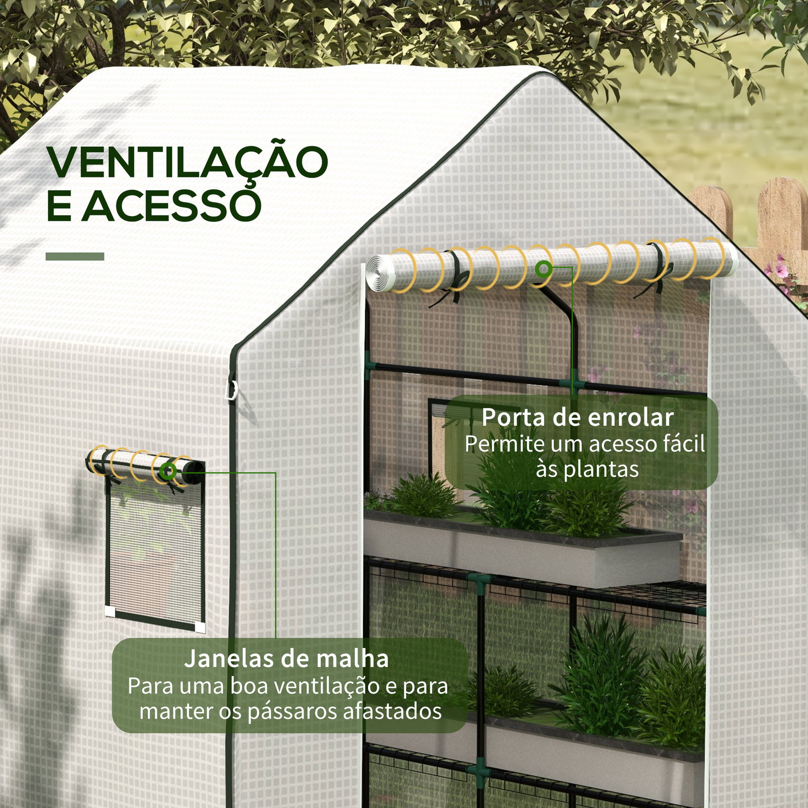 Cobertura de substituição para estufa 140x143x190 cm com janela porta anti-UV proteção de plantas para jardim branco