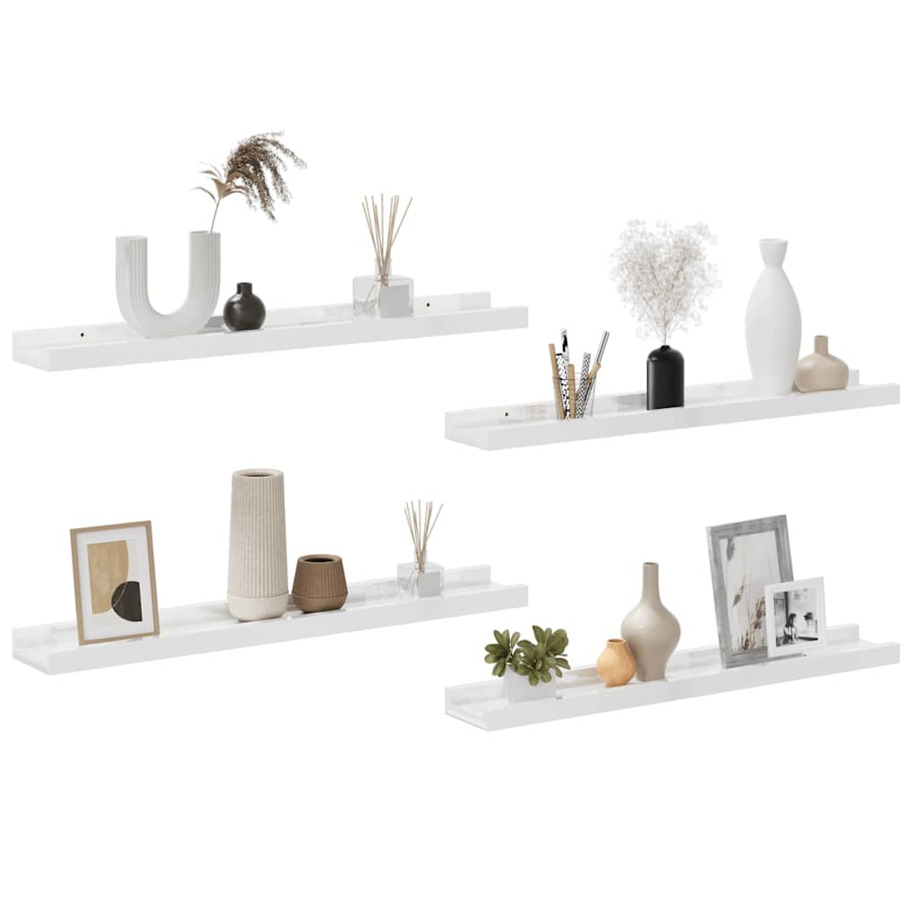 Prateleiras de parede 4 pcs 60x9x3 cm branco brilhante