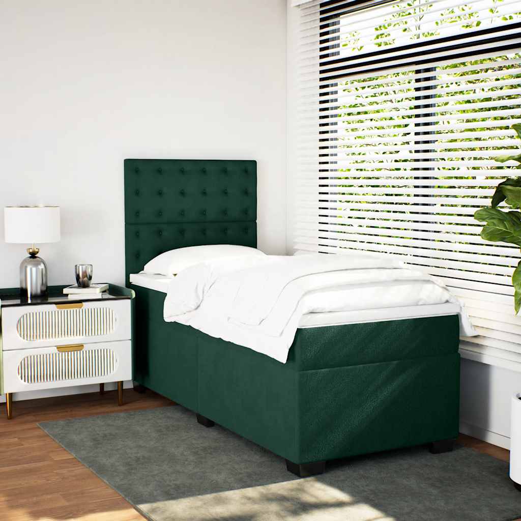 Cama com molas/colchão 80x200 cm veludo verde-escuro