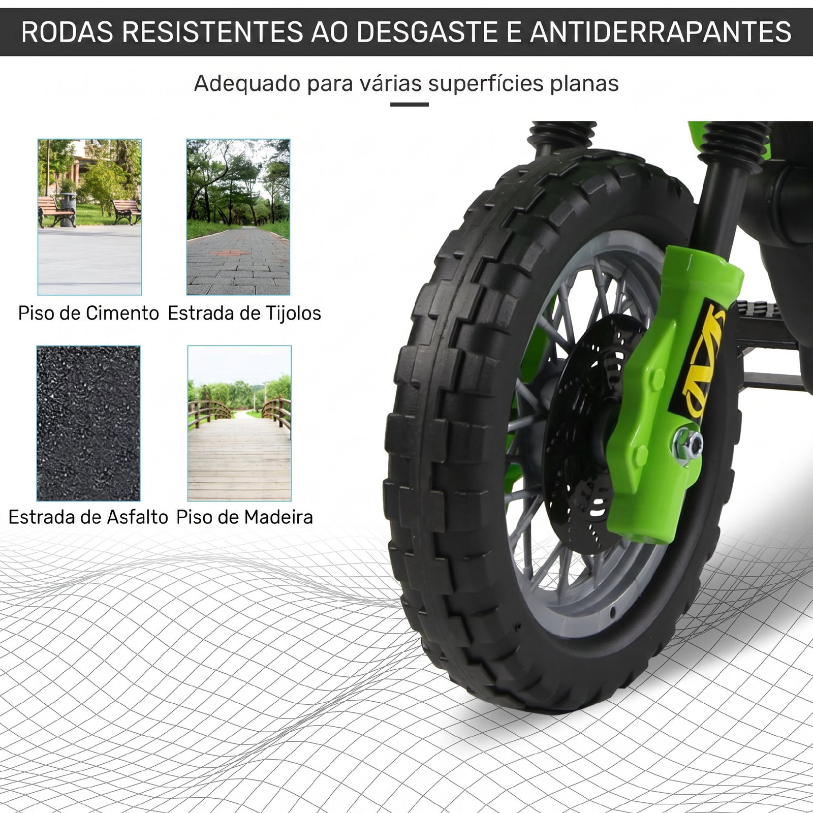 Mota Elétrica para Crianças 6V com Luzes e Música para Idades 3-6 Anos Verde