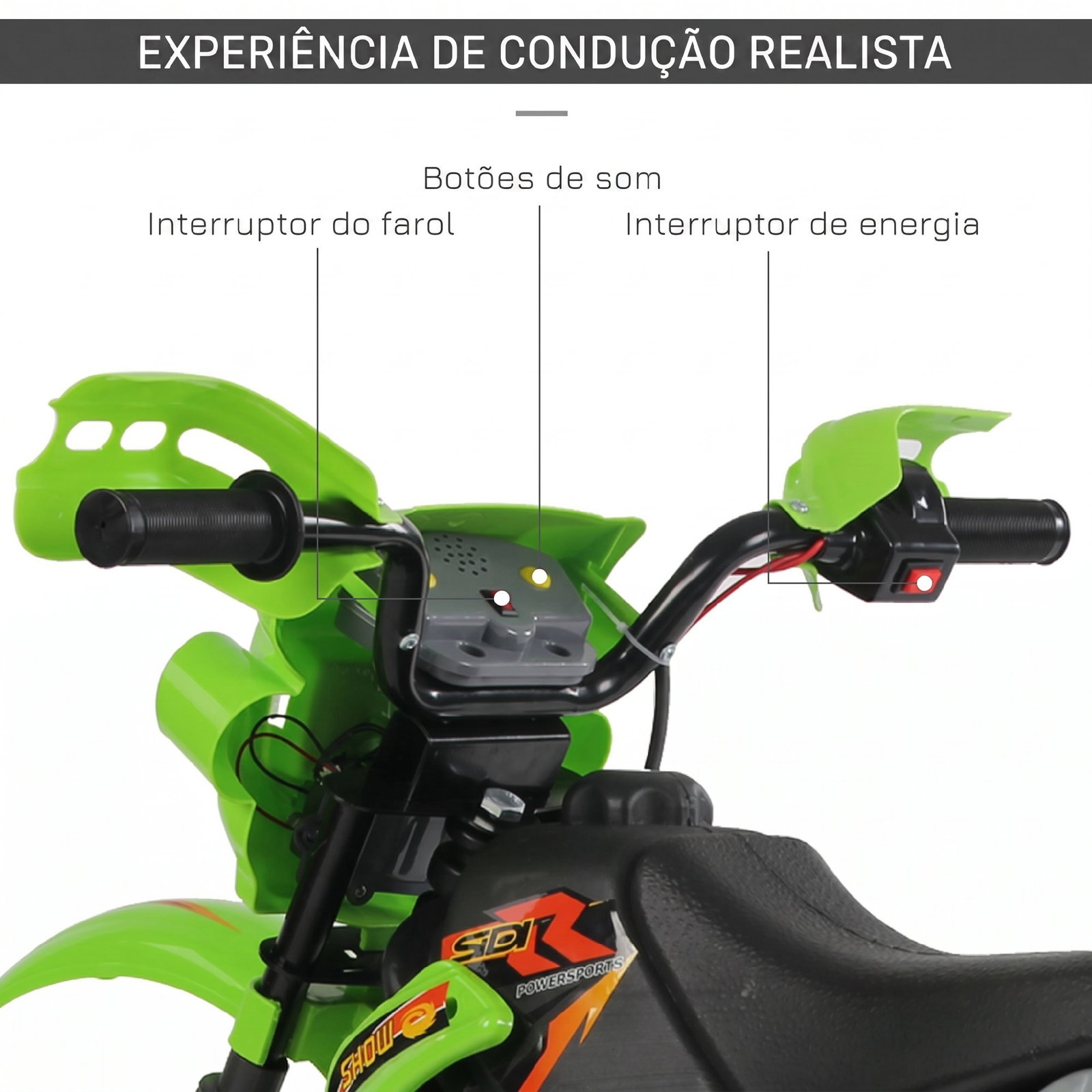 Mota Elétrica para Crianças 6V com Luzes e Música para Idades 3-6 Anos Verde