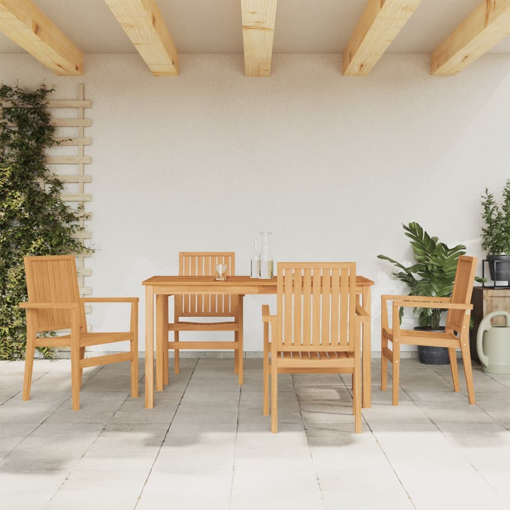 5 Pcs conjunto de jantar p/ jardim madeira de teca maciça