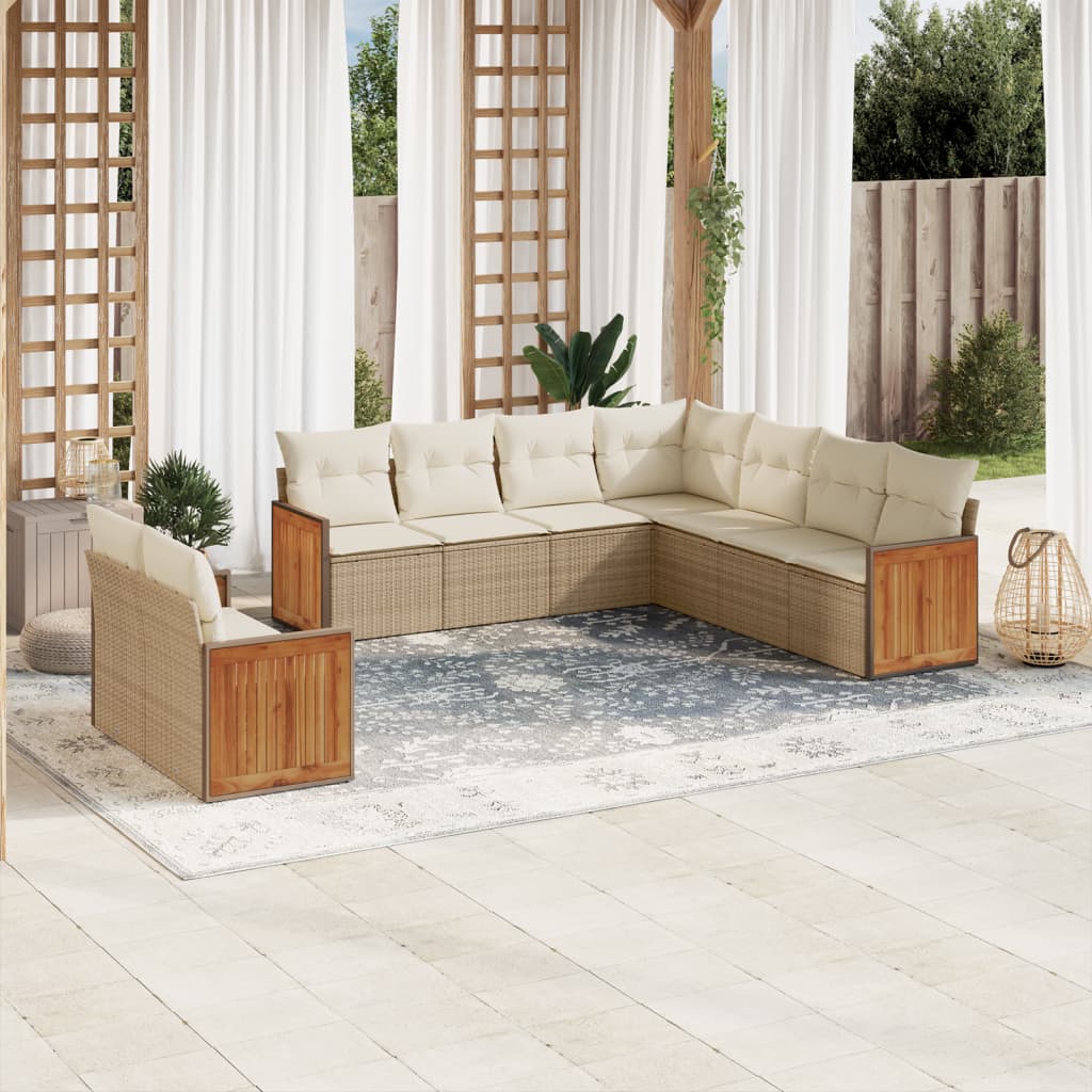 9 Pcs conjunto de sofás p/ jardim com almofadões vime PE bege