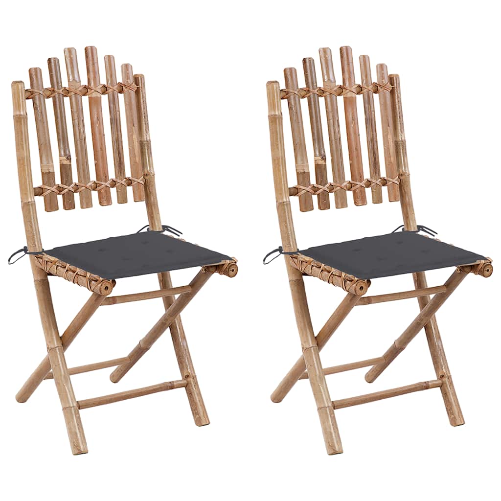 Cadeiras de jardim dobráveis c/ almofadões 2 pcs bambu