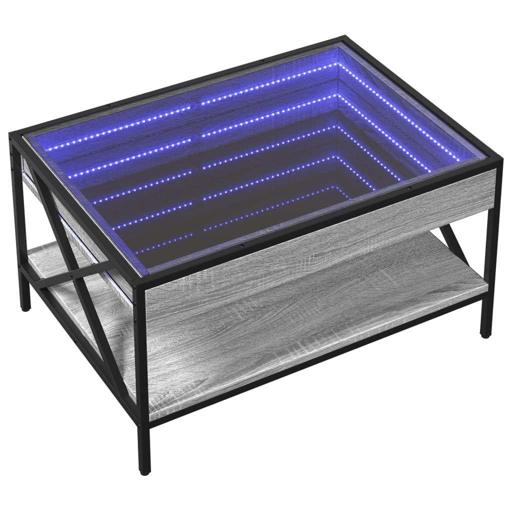 Mesa de centro luzes LED infinity 70x50x38 cm cinzento sonoma