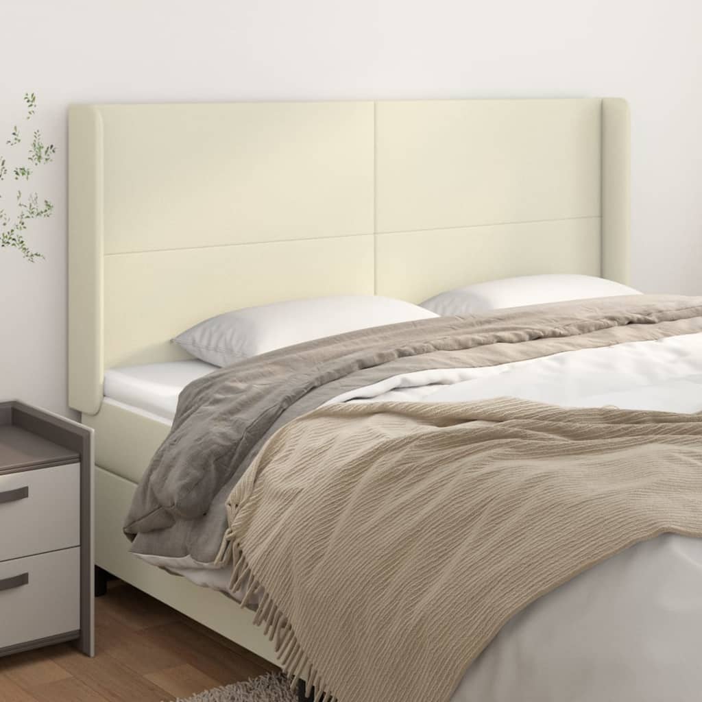 Cabeceira cama c/ abas couro artif. 183x16x118/128 cm creme
