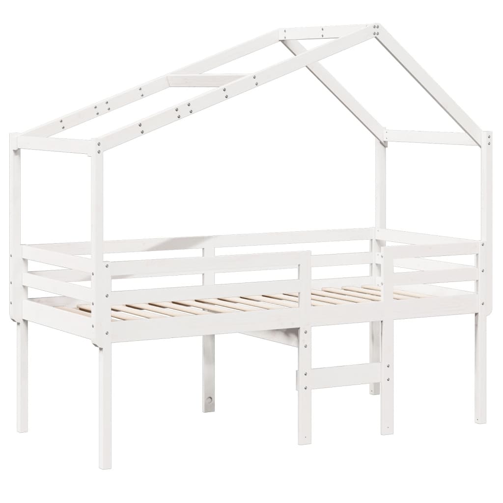 Cama alta com telhado 90x200 cm pinho maciço branco