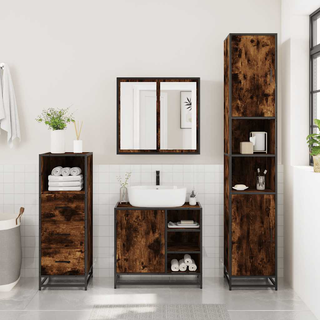 3 Pcs conjunto de móveis wc madeira processada carvalho fumado