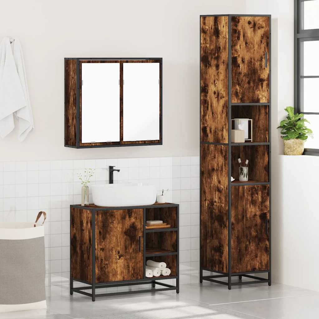 3 Pcs conjunto de móveis wc madeira processada carvalho fumado
