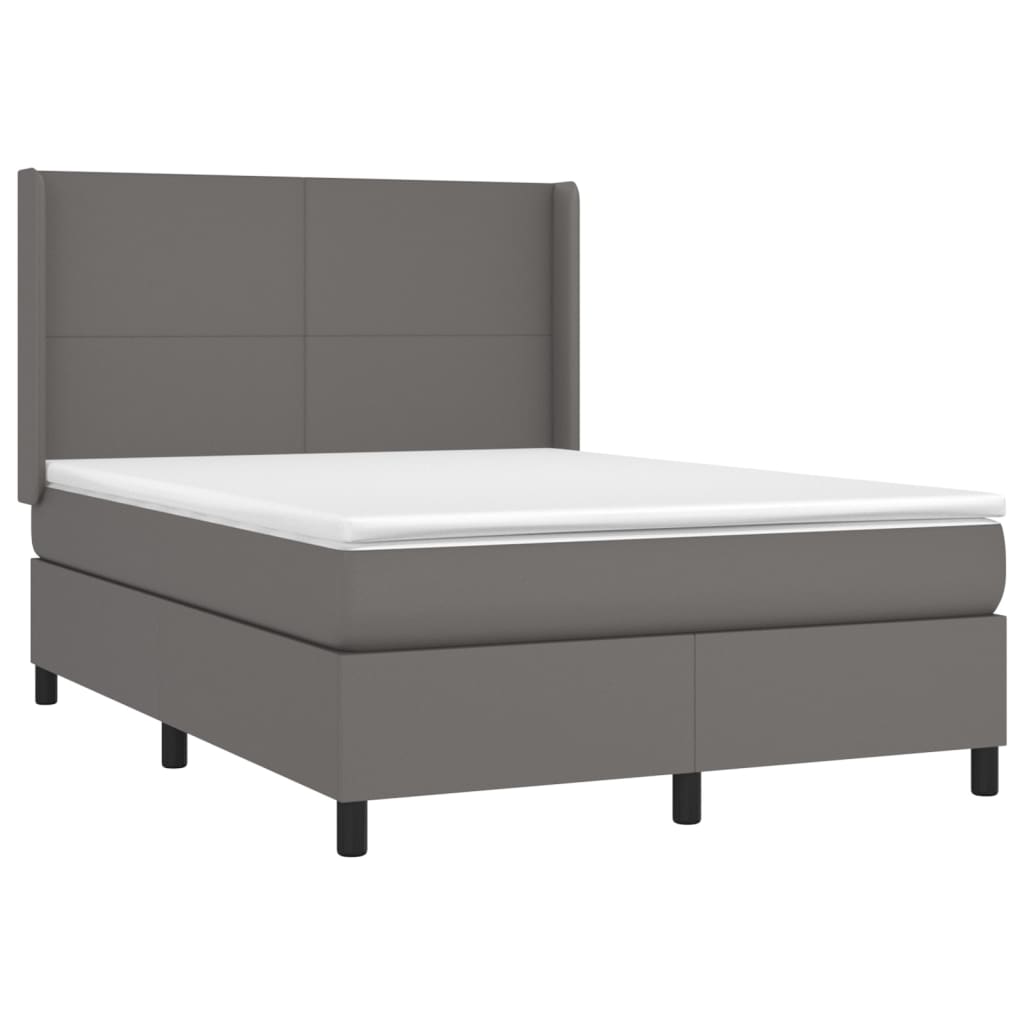 Cama com molas/colchão 140x190 cm couro artificial cinzento
