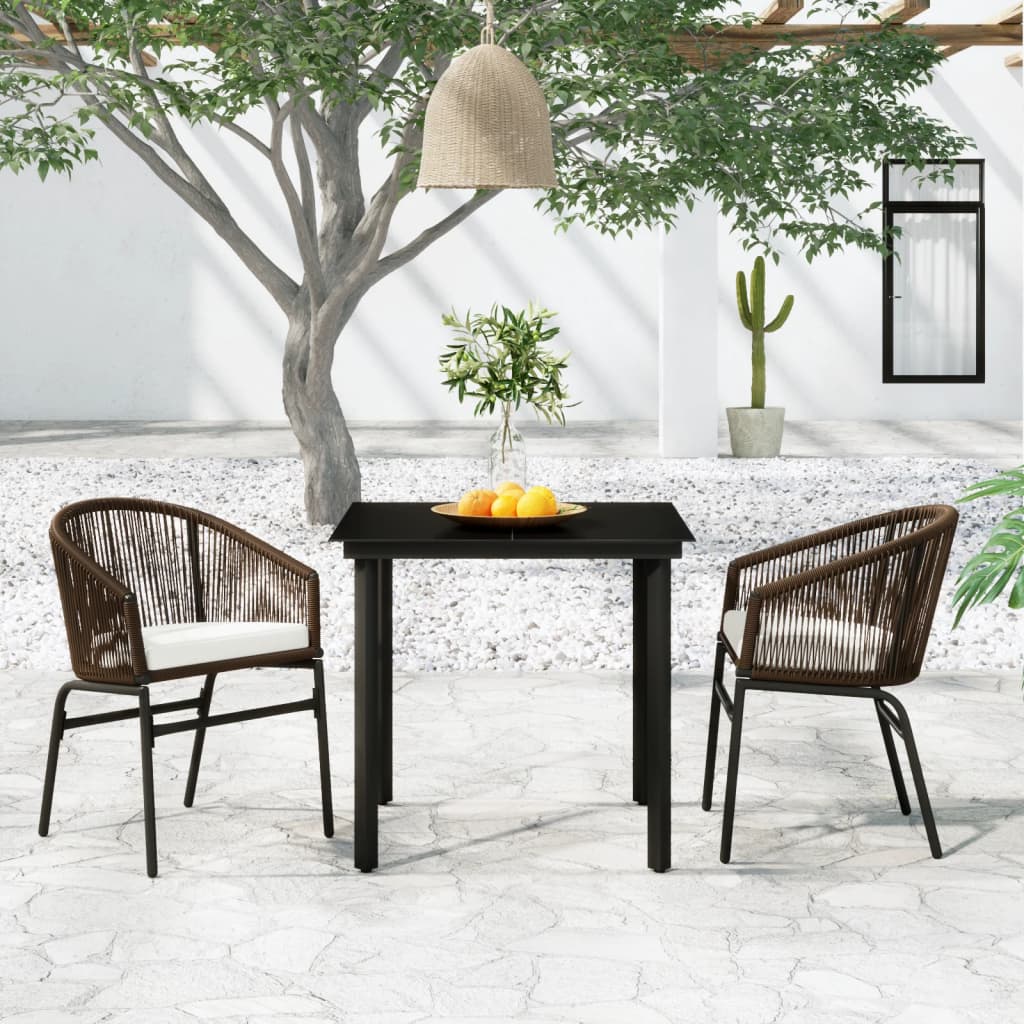 3 Pcs conjunto de jantar para jardim castanho