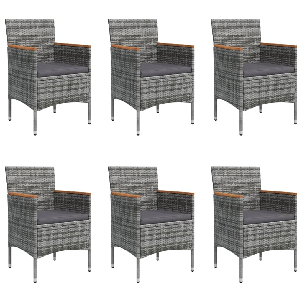 7 Pcs conjunto de jantar p/ jardim c/ almofadões cinza e preto