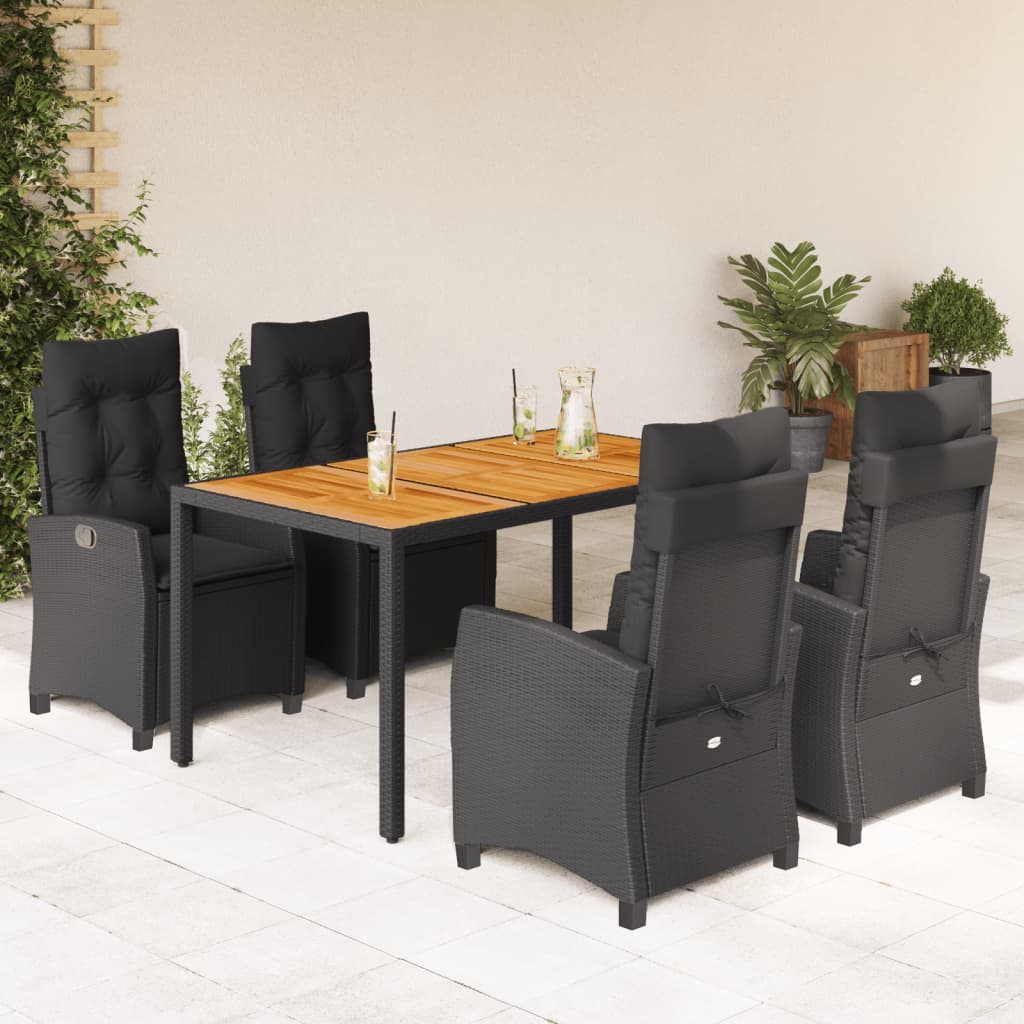 5 Pcs conjunto de jantar p/ jardim c/ almofadões vime PE preto