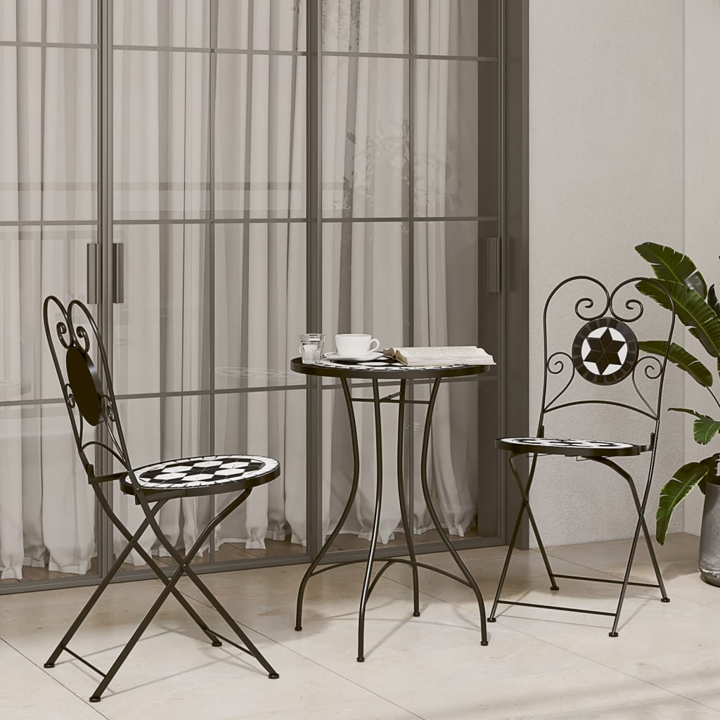 Mesa de bistrô em mosaico ø50x70 cm cerâmica preto e branco