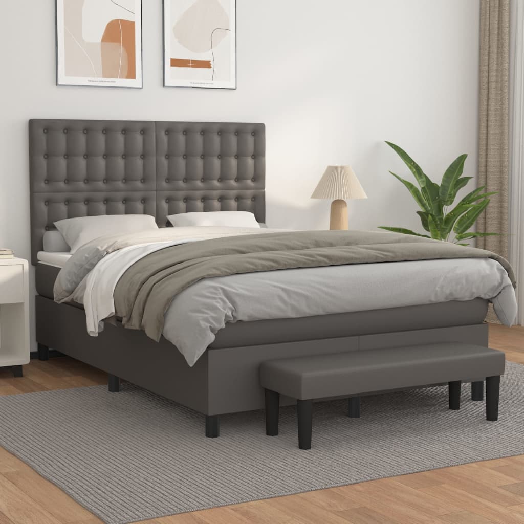 Cama com molas/colchão 140x190 cm couro artificial cinzento