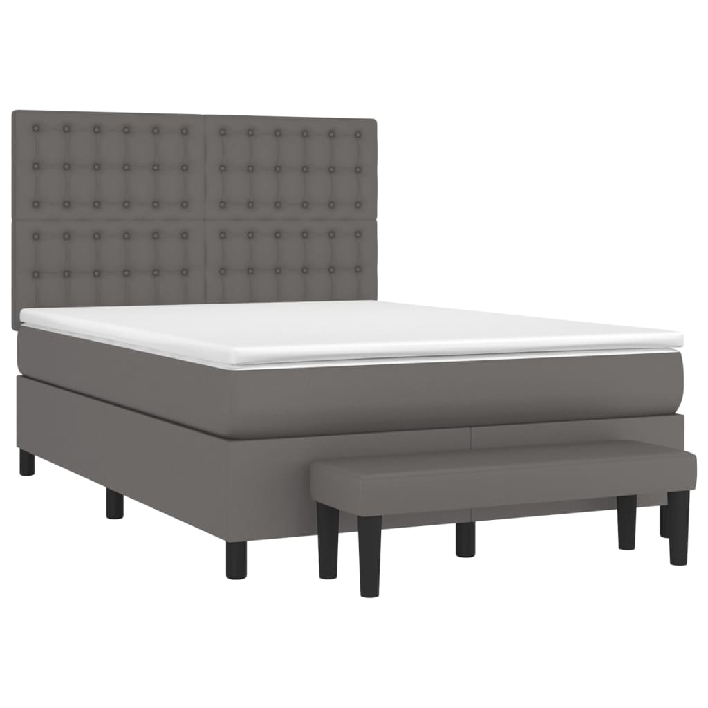 Cama com molas/colchão 140x190 cm couro artificial cinzento