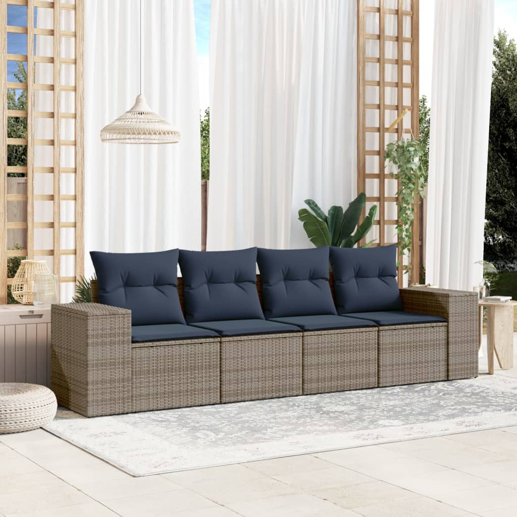 Conjunto de sofá de jardim com 4 peças e almofadas em rattan sintético cinza