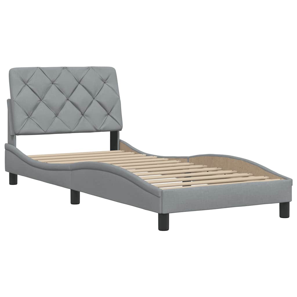 Estrutura de cama sem colchão 90x200 cm tecido cinzento-claro