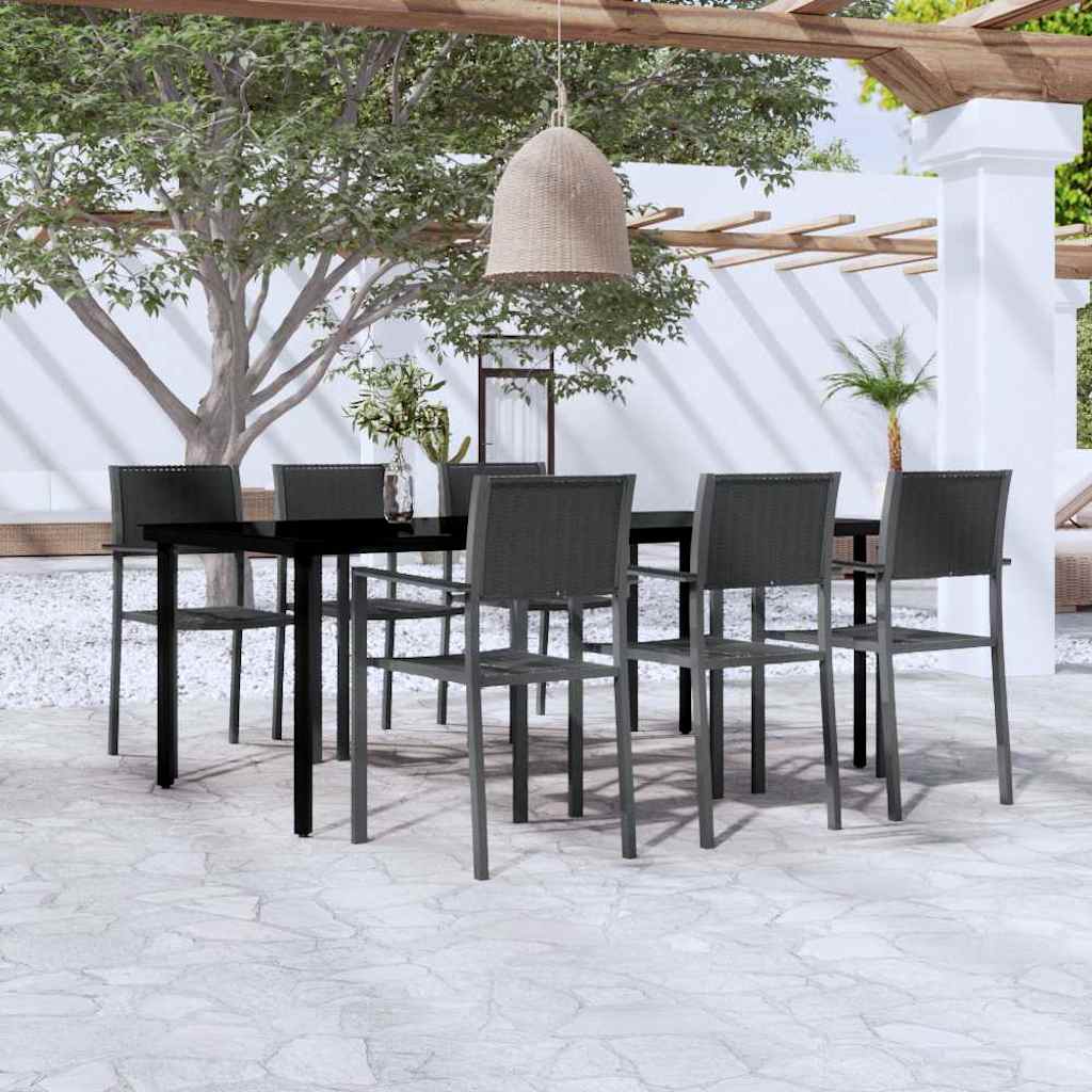 7 Pcs conjunto de jantar para jardim preto
