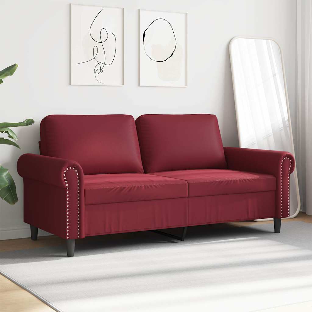 Sofá de 2 lugares 140 cm couro artificial vermelho tinto