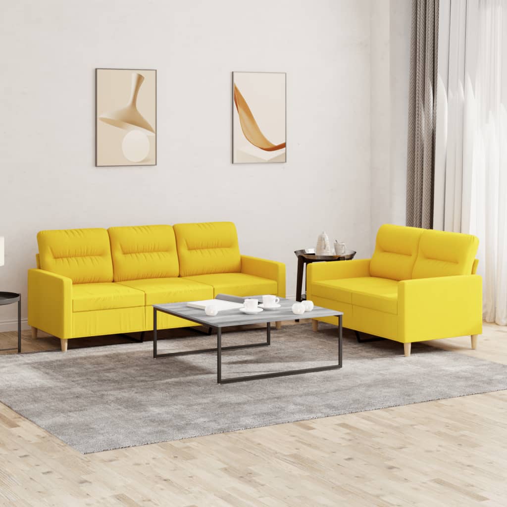 2 Pcs conjunto de sofás com almofadões tecido amarelo-claro