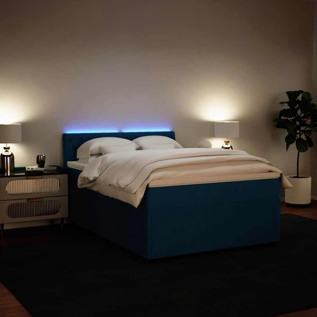 Cama com molas/colchão 140x200 cm veludo azul