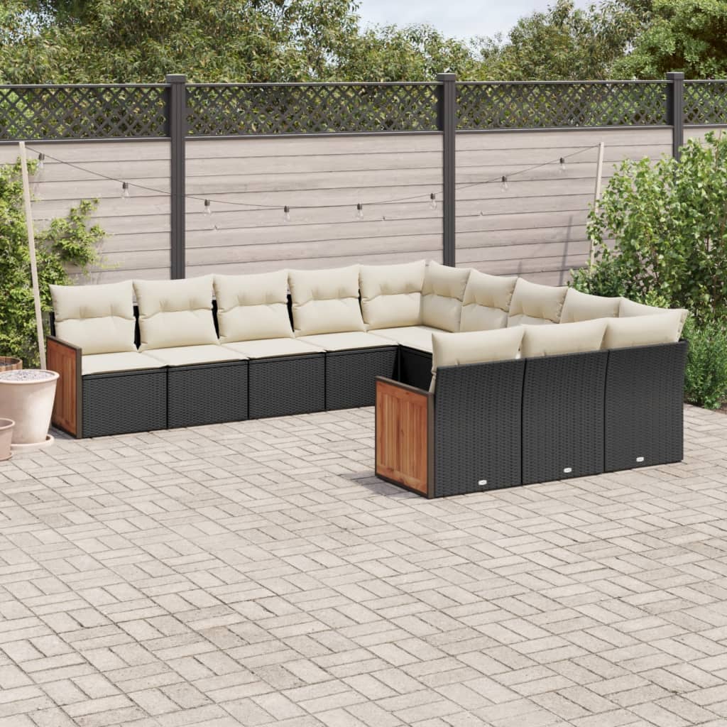11 Pcs conjunto sofás de jardim c/ almofadões vime PE preto