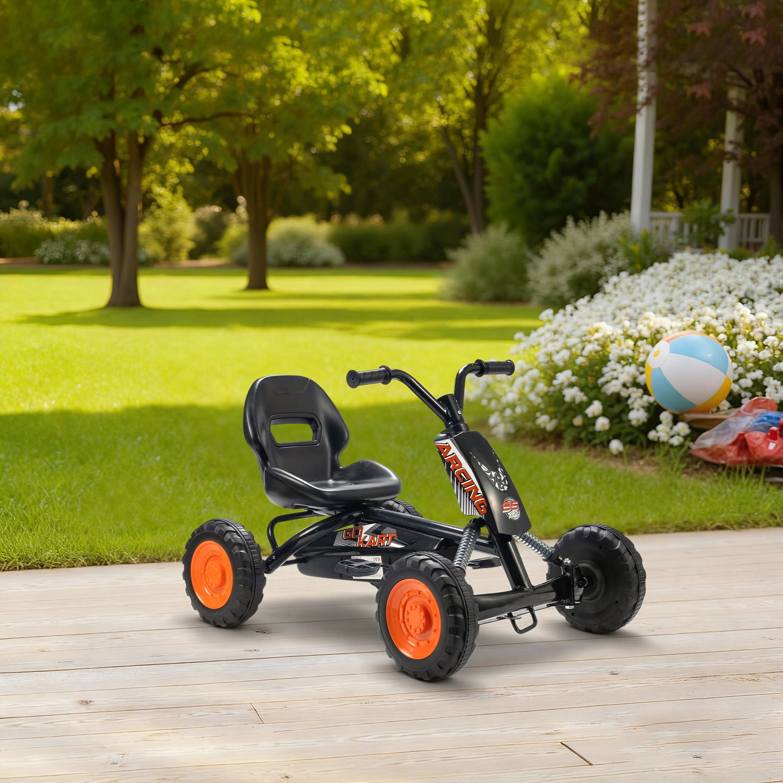 Kart a pedais go-kart com rodas PP estrutura de aço carga 30 kg para crianças 2-5 anos 84x54x56 cm preto