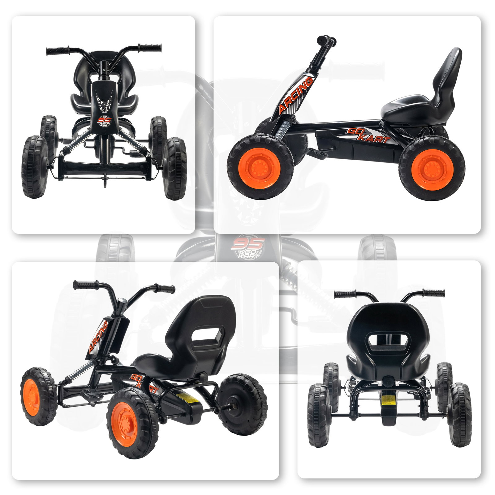 Kart a pedais go-kart com rodas PP estrutura de aço carga 30 kg para crianças 2-5 anos 84x54x56 cm preto