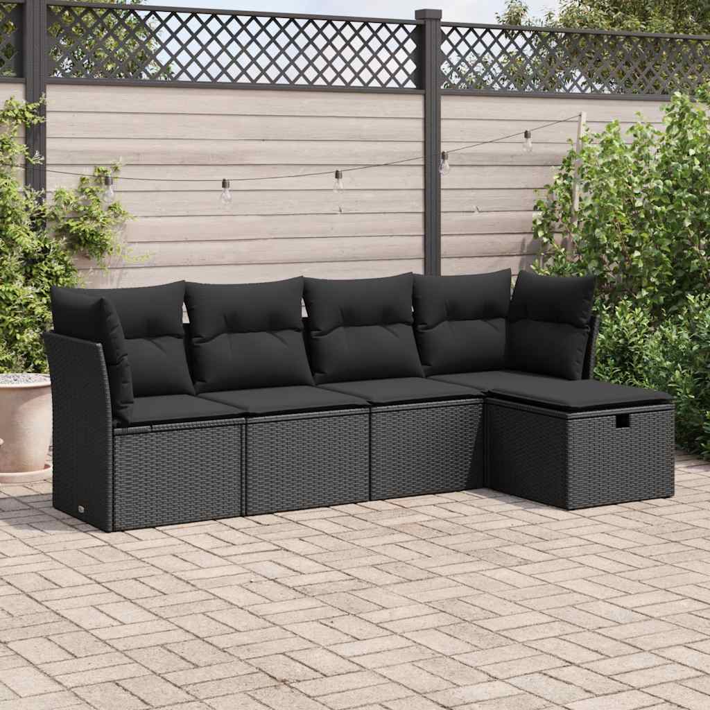 5 Pcs conjunto sofás de jardim com almofadões vime PE preto