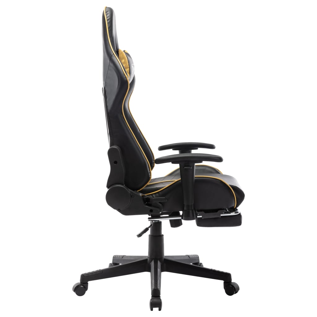 Cadeira gaming c/ apoio de pés couro artificial preto/dourado