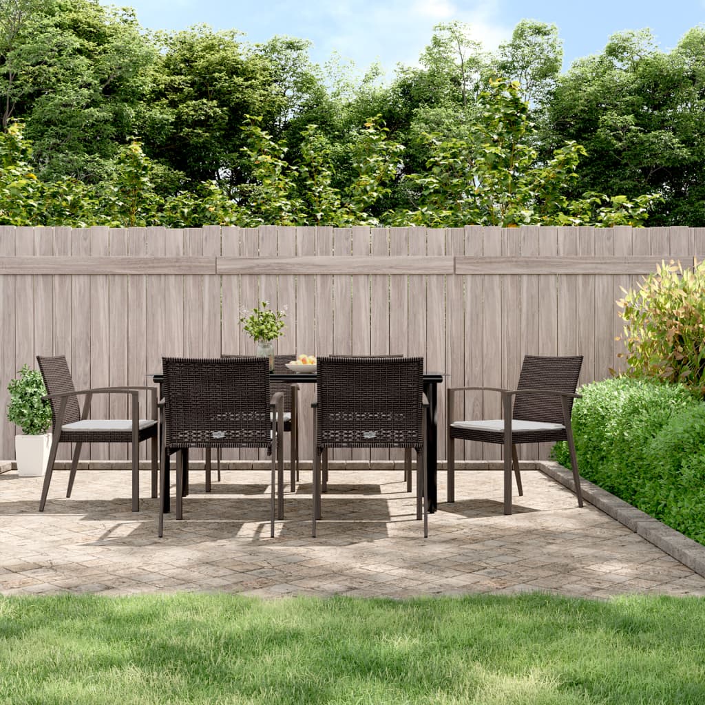 7 Pcs conjunto de jantar p/ jardim c/ almofadões vime PE e aço