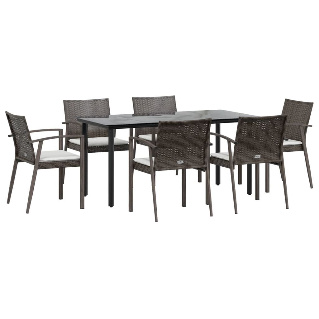 7 Pcs conjunto de jantar p/ jardim c/ almofadões vime PE e aço