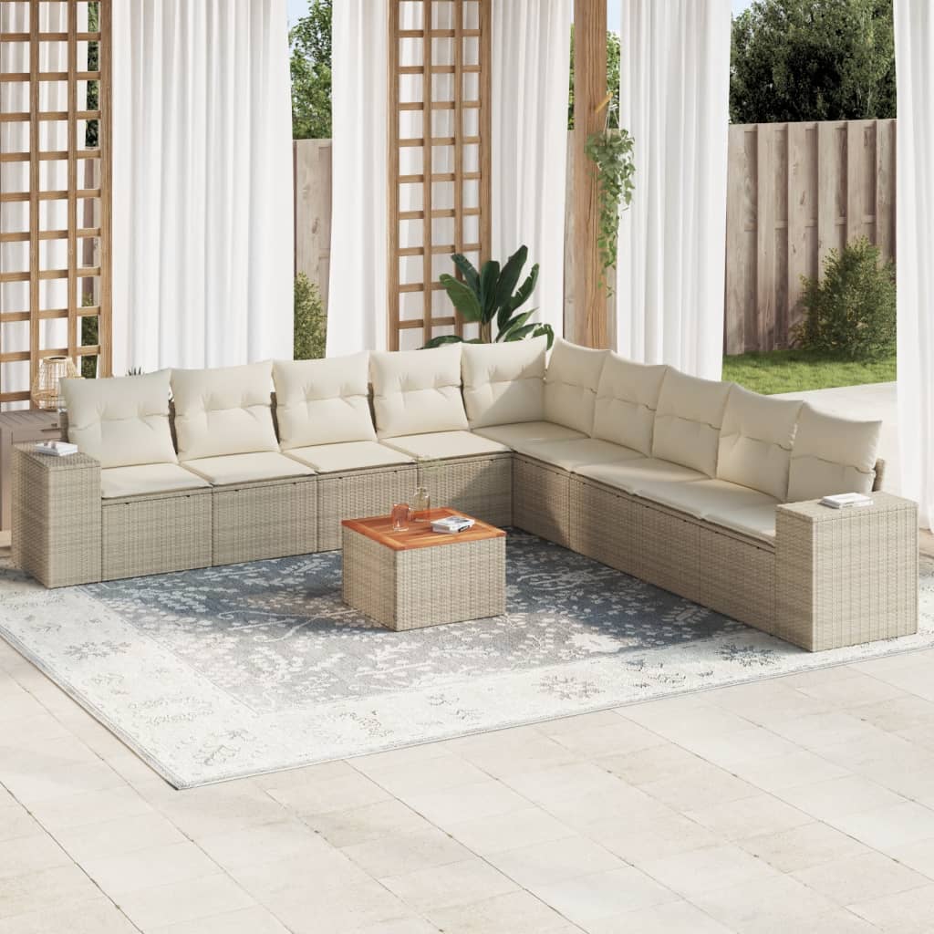 10 Pcs conjunto de sofás p/ jardim com almofadões vime PE bege